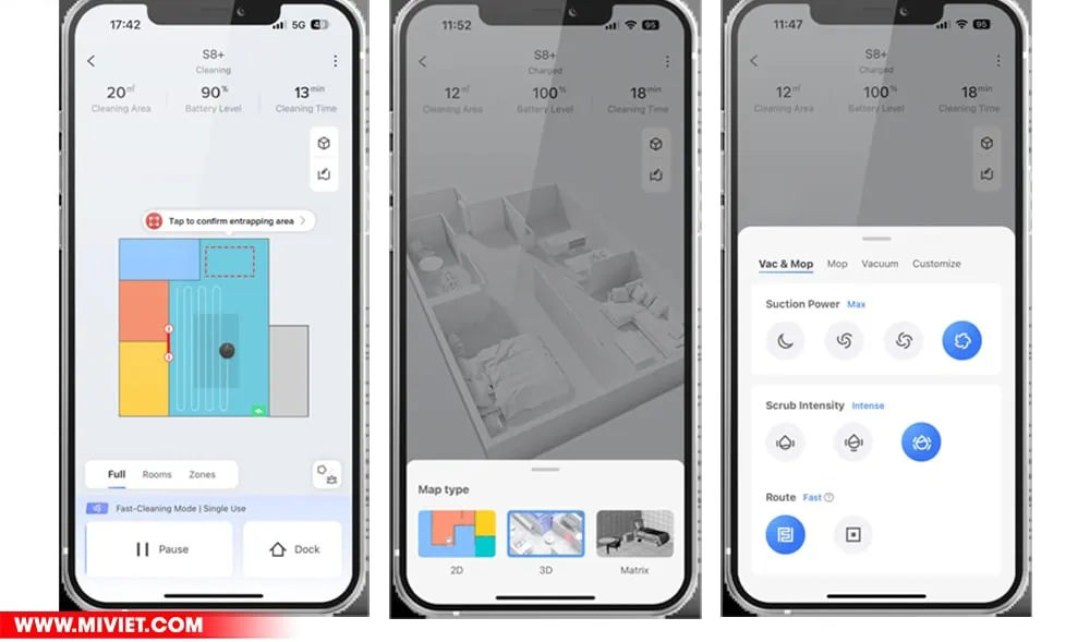 Robot hút bụi lau nhà Roborock S8 Pro Ultra Thực hiện nhiều tùy chỉnh thông qua kết nối App