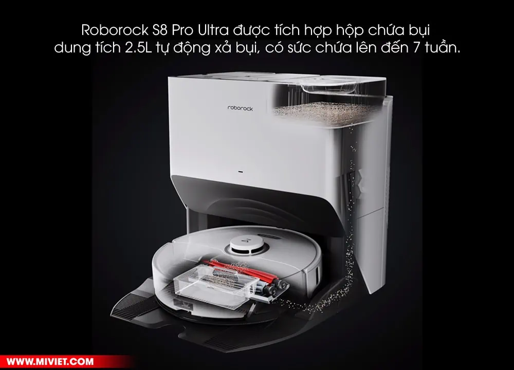 Robot hút bụi lau nhà Roborock S8 Pro Ultra Xả bụi tự động sức chứa lên đến 7 tuần