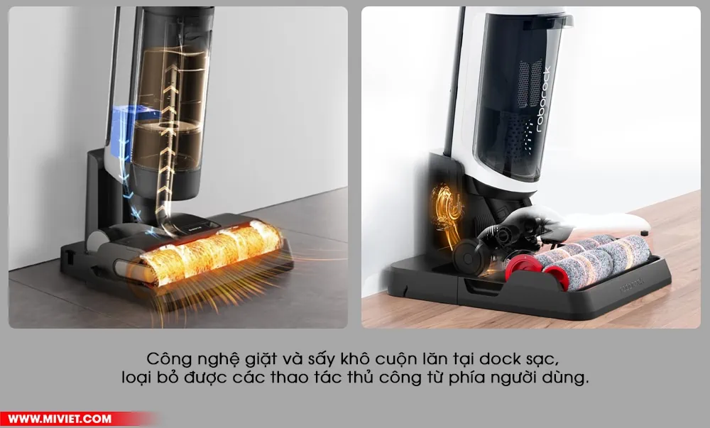 Giặt và sấy khô cuộn lăn tại dock sạc