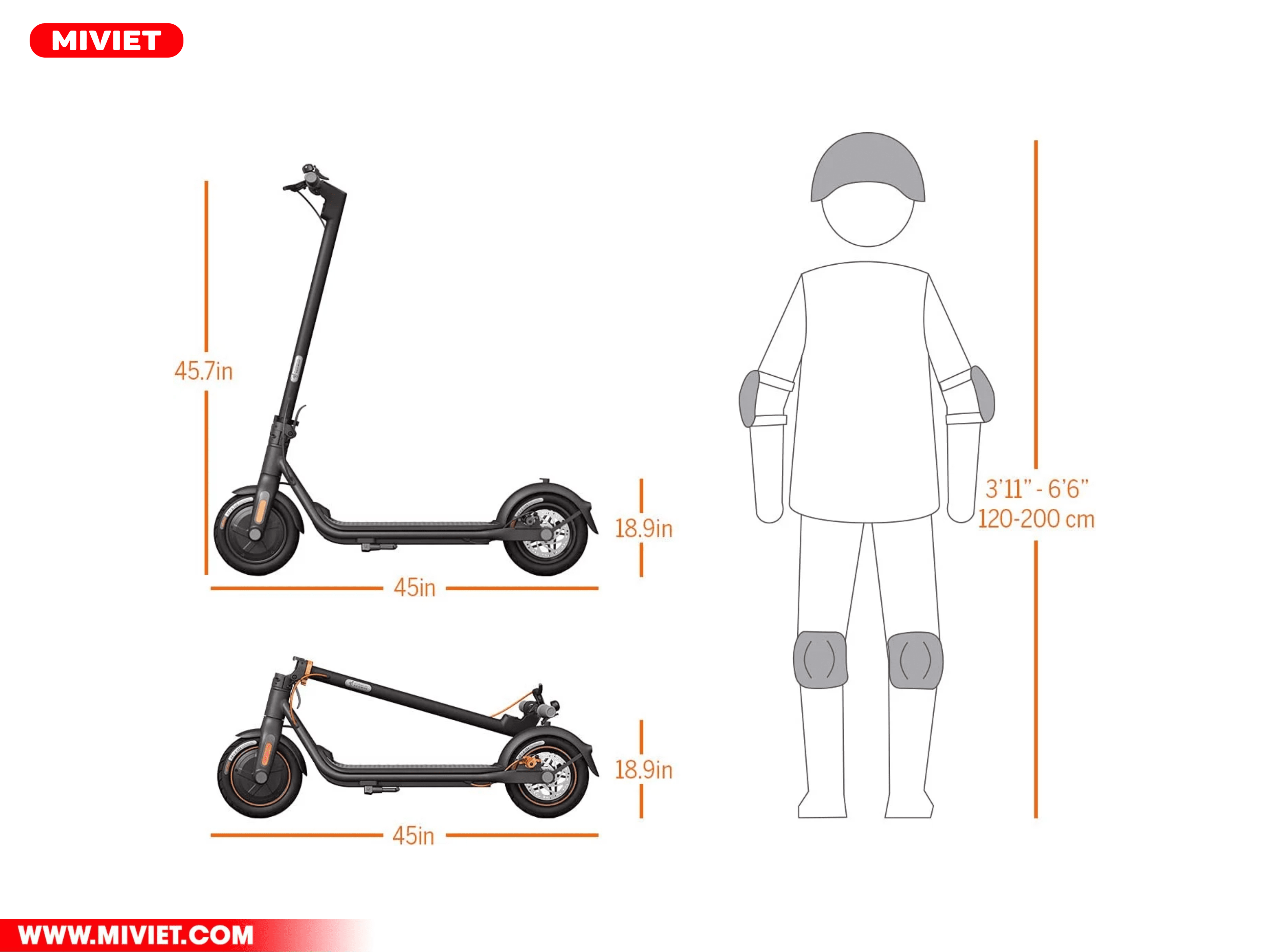 Xe phù hợp với chiều cao từ 120-200 cm 