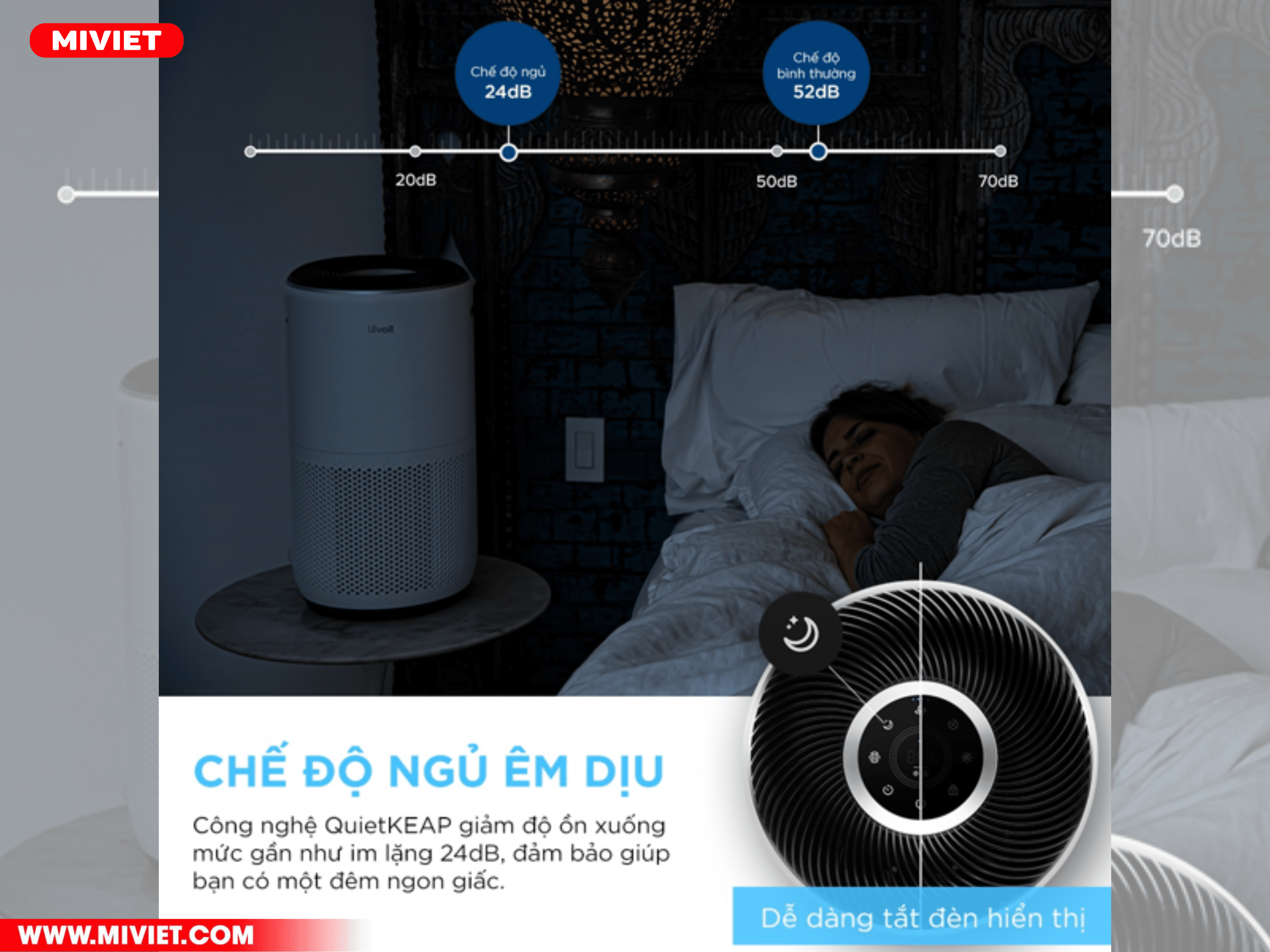 Máy Lọc Không Khí Levoit Core 400S Máy hoạt động không ảnh hưởng đến giấc ngủ