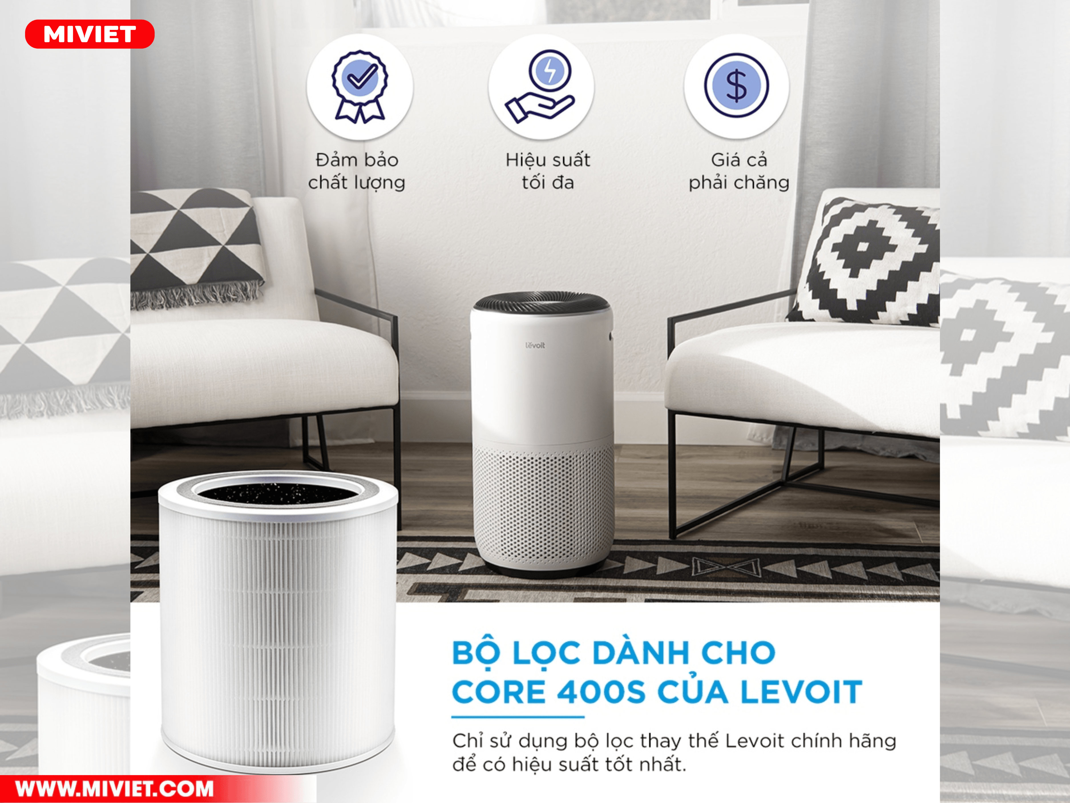 Máy Lọc Không Khí Levoit Core 400S Công nghệ lọc Core 400S tiên tiến