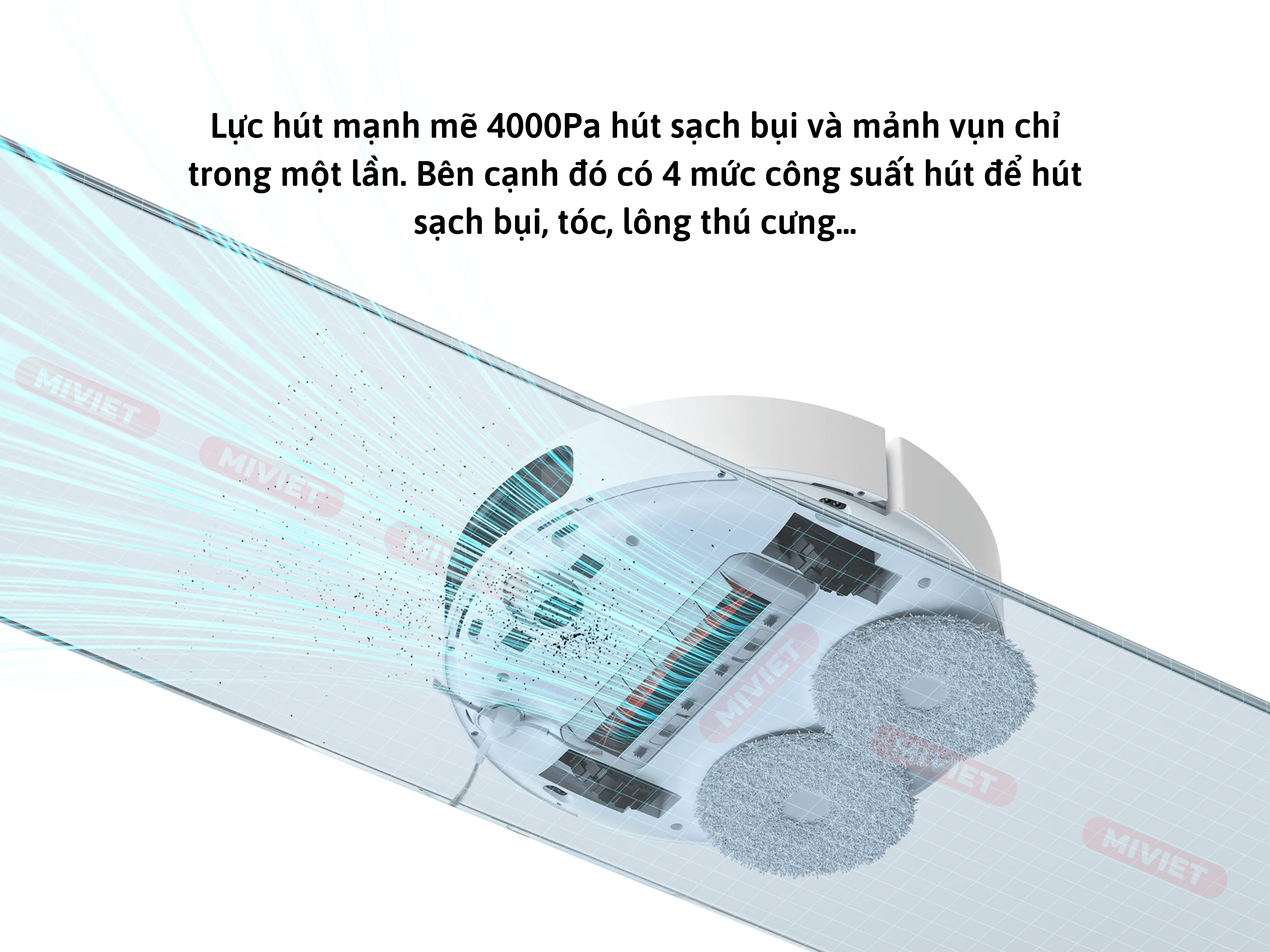 Robot hút bụi lau nhà Xiaomi Vacuum S10 Plus sở hữu lực hút mạnh mẽ lên đến 4000Pa
