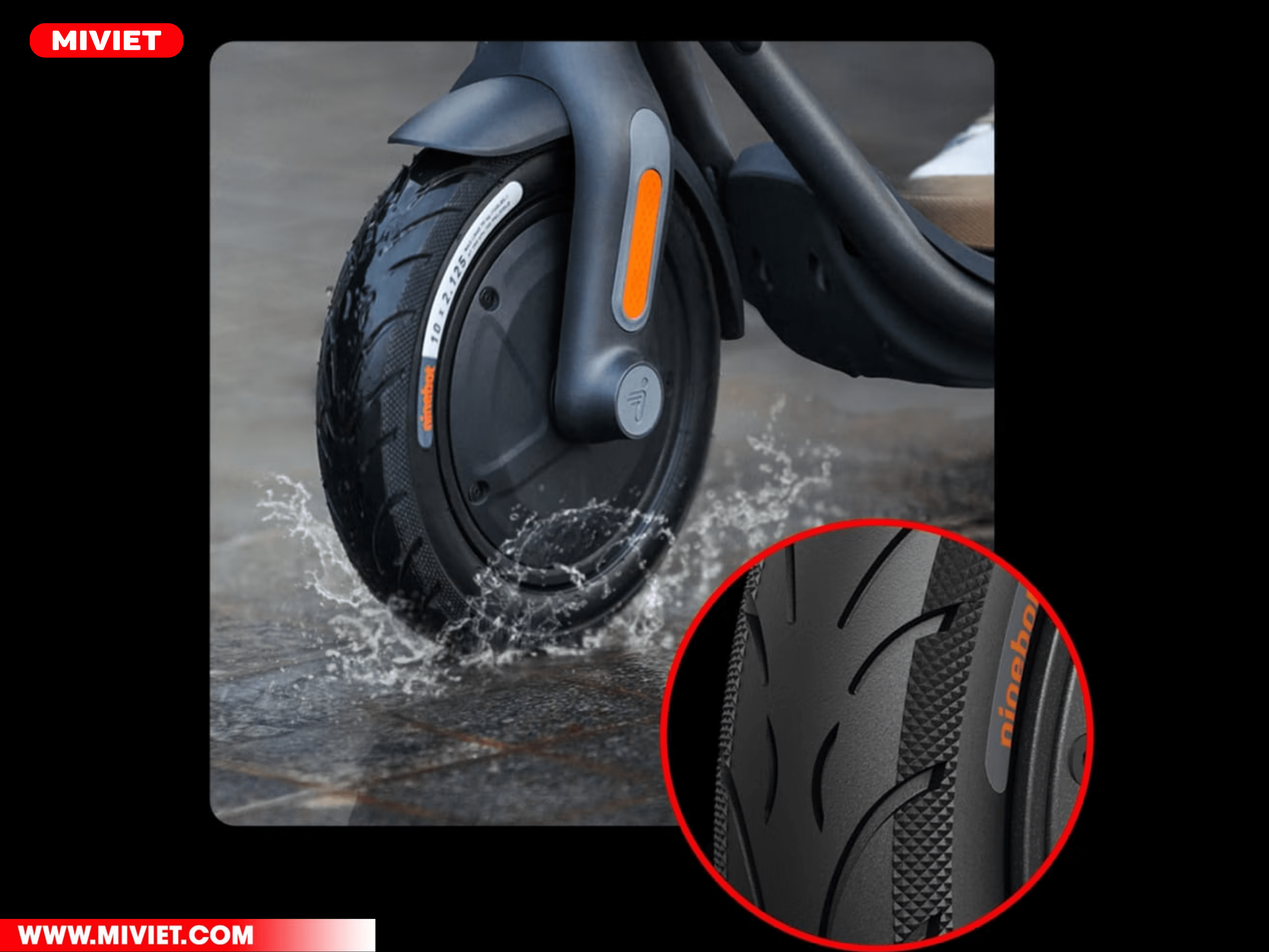 Xe điện Kickscooter Ninebot D18W Bánh xe 10inch, có vân gai chống trơn trượt