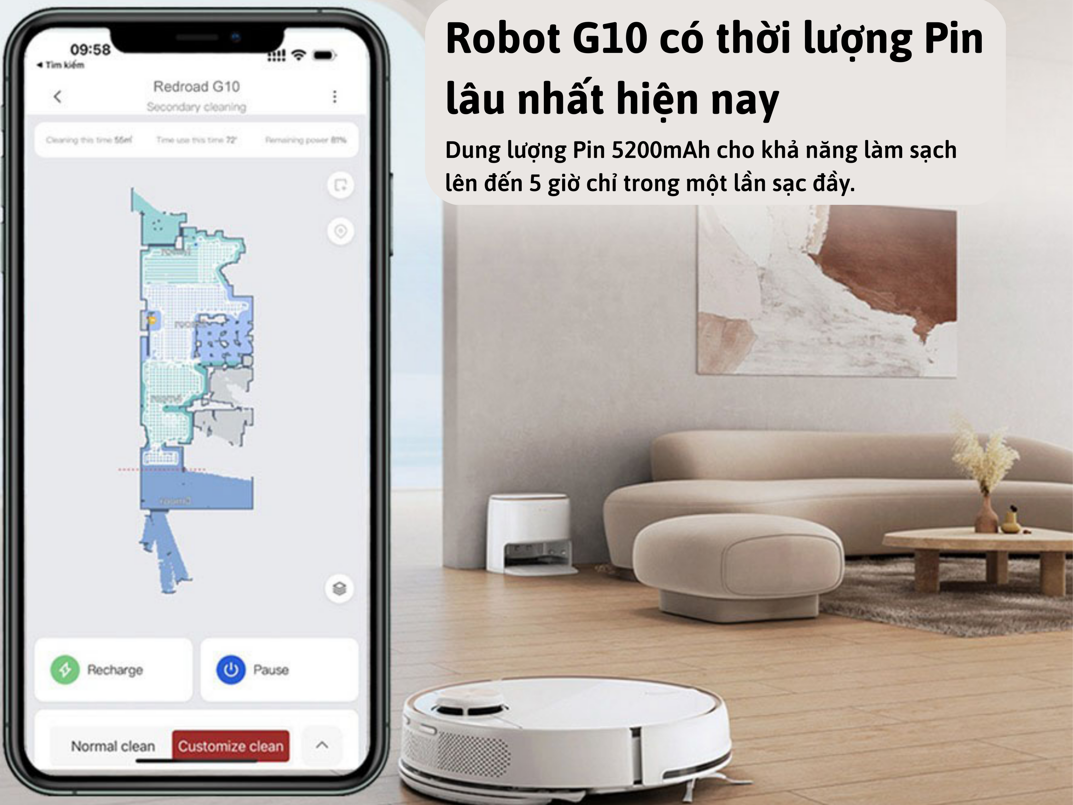 Sau một lần sạc robot có thể làm việc trong thời gian dài