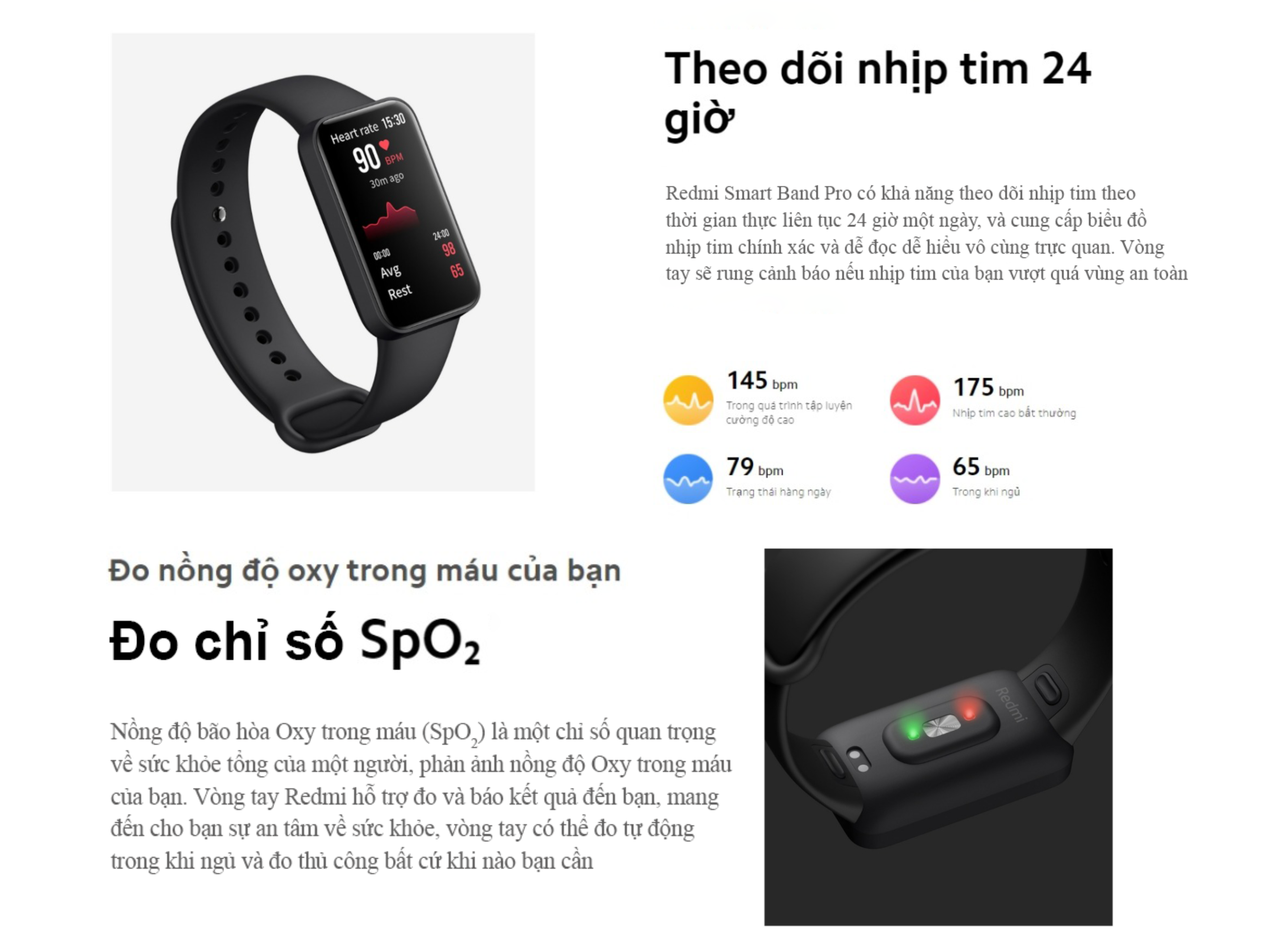 Hỗ trợ theo dõi nhịp tim và lượng oxy trong máu thường xuyên