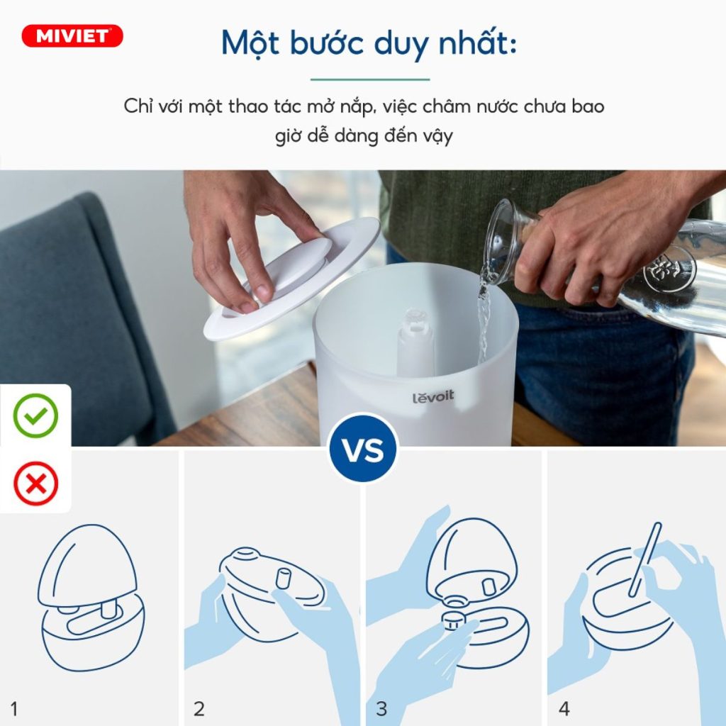 Máy phun sương Levoit Ultrasonic thao tác