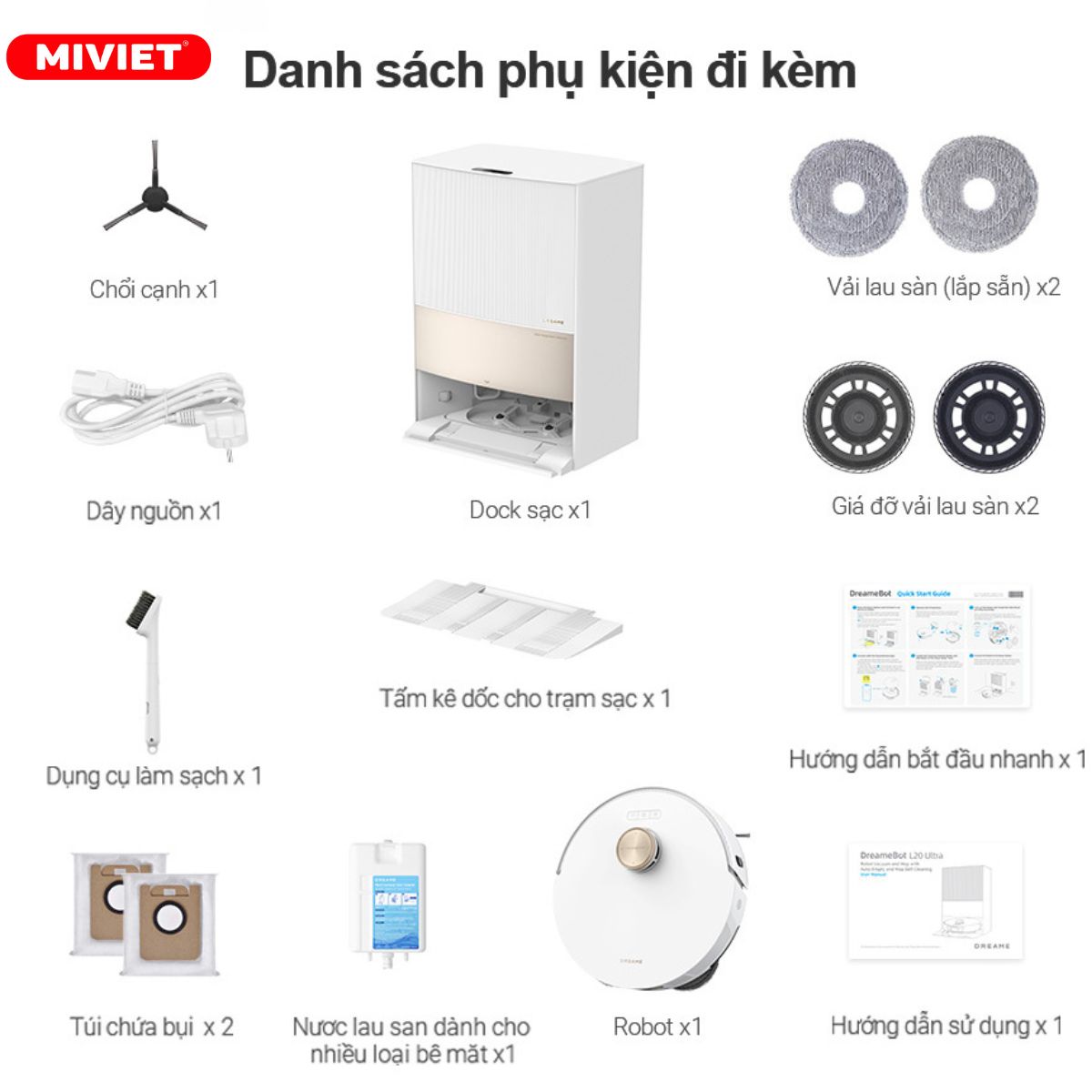 Robot Hút Bụi Lau Nhà Dreame L20 Ultra (Trắng/ Đen) Phu kien di kem Dreame l