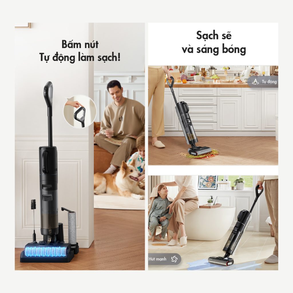 Máy hút bụi lau nhà không dây - Khô và ướt Dreame H12 Dual Bam nut tu dong lam sach voi dreame h12 dual