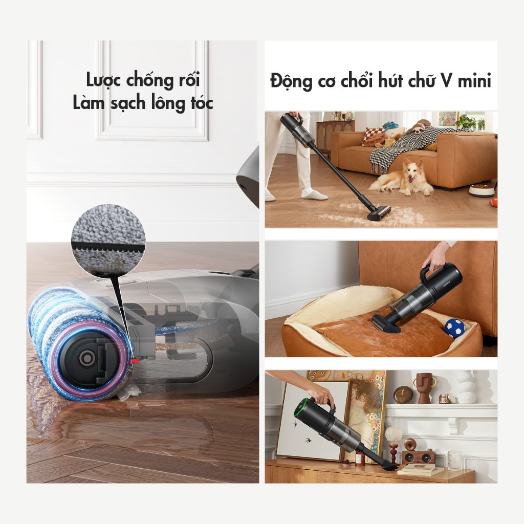 Máy hút bụi lau nhà không dây - Khô và ướt Dreame H12 Dual Dreame h12 dual lam sach long toc, chong roi