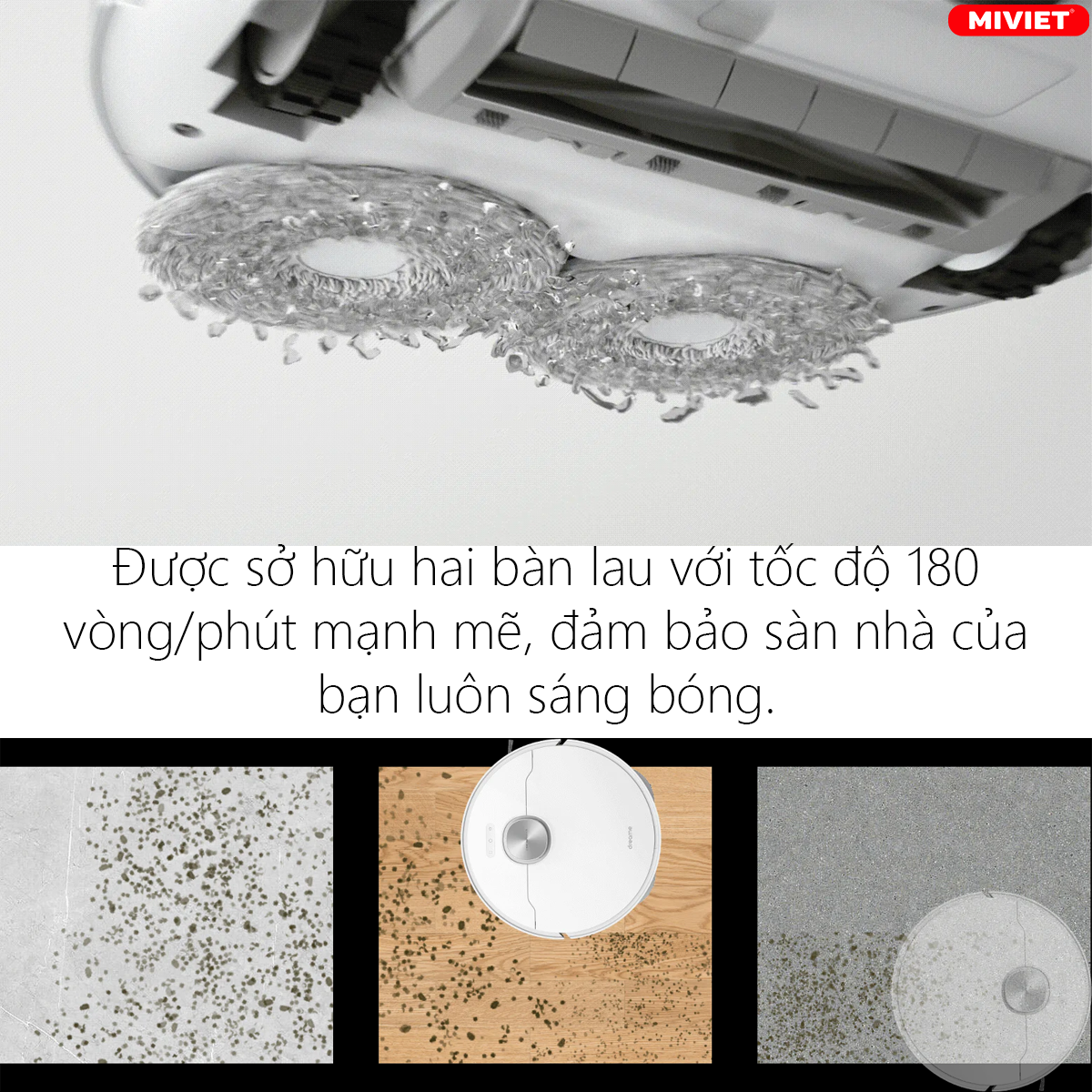 Chế độ lau xoáy với tốc độ 180 vòng/phút