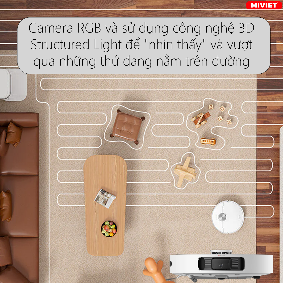 Với camera RGB và sử dụng công nghệ 3D Structured Light để "nhìn thấy" mọi vật cản trên đường