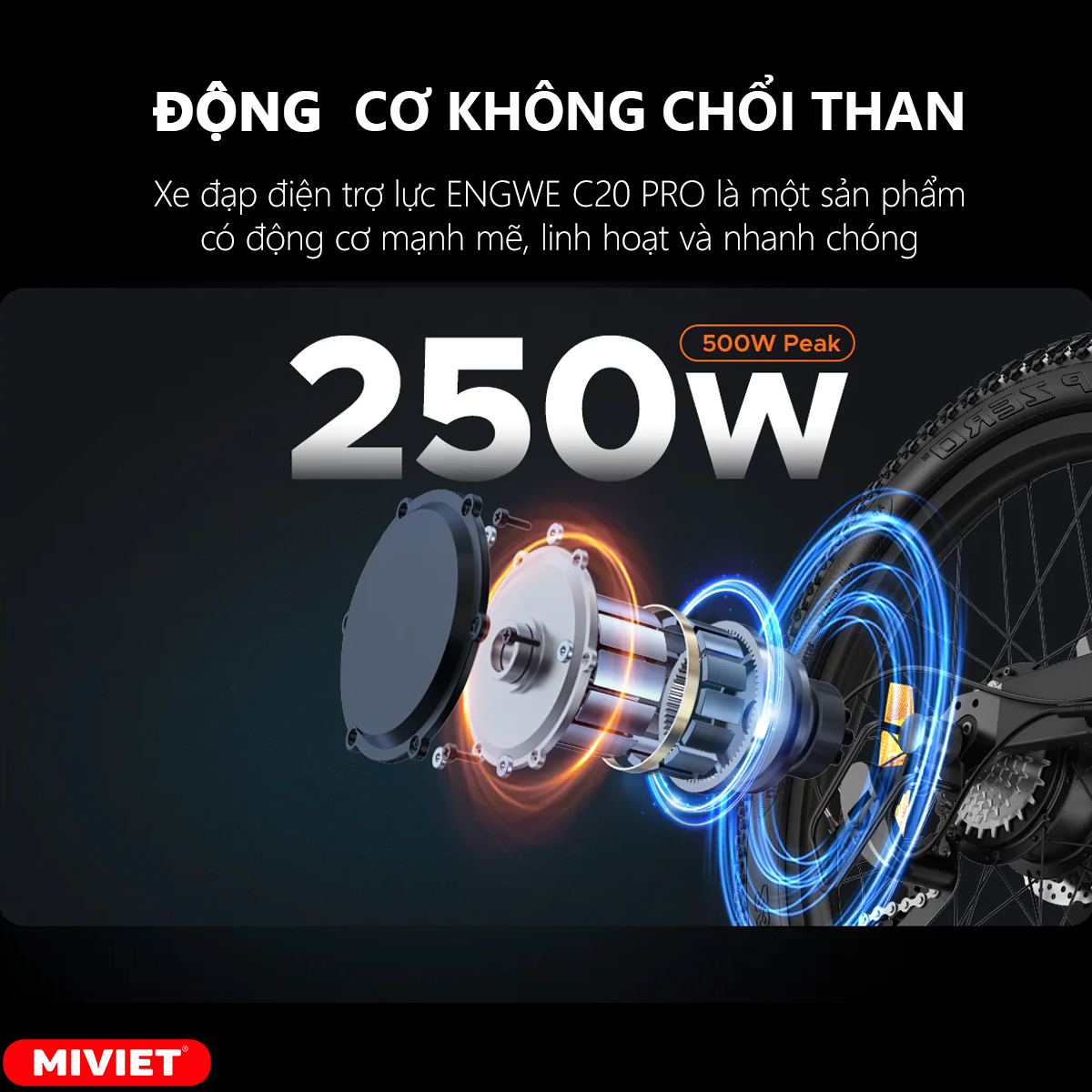 Động cơ không chổi than mạnh mẽ, công suất đạt tới 250W