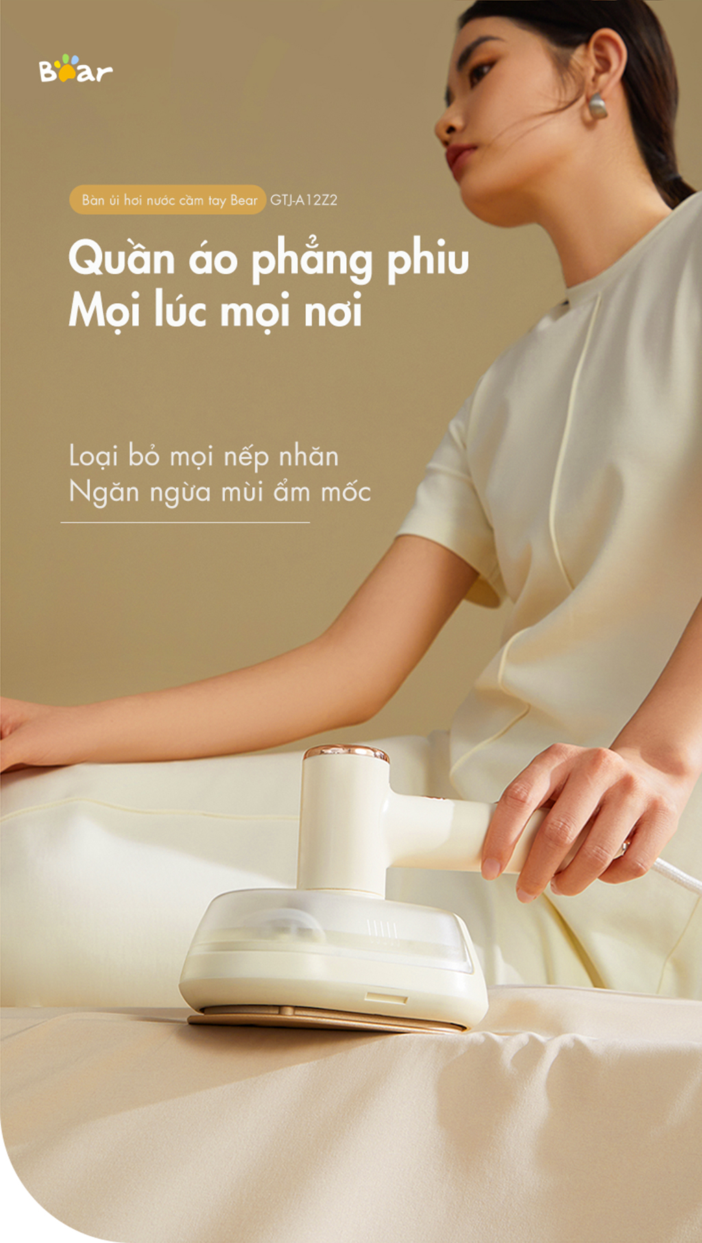 Bàn ủi hơi nước cầm tay đa năng Bear GTJ-A12Z2 - Hàng chính hãng - Tiếng Anh/Việt - BH 18 tháng - Full VAT