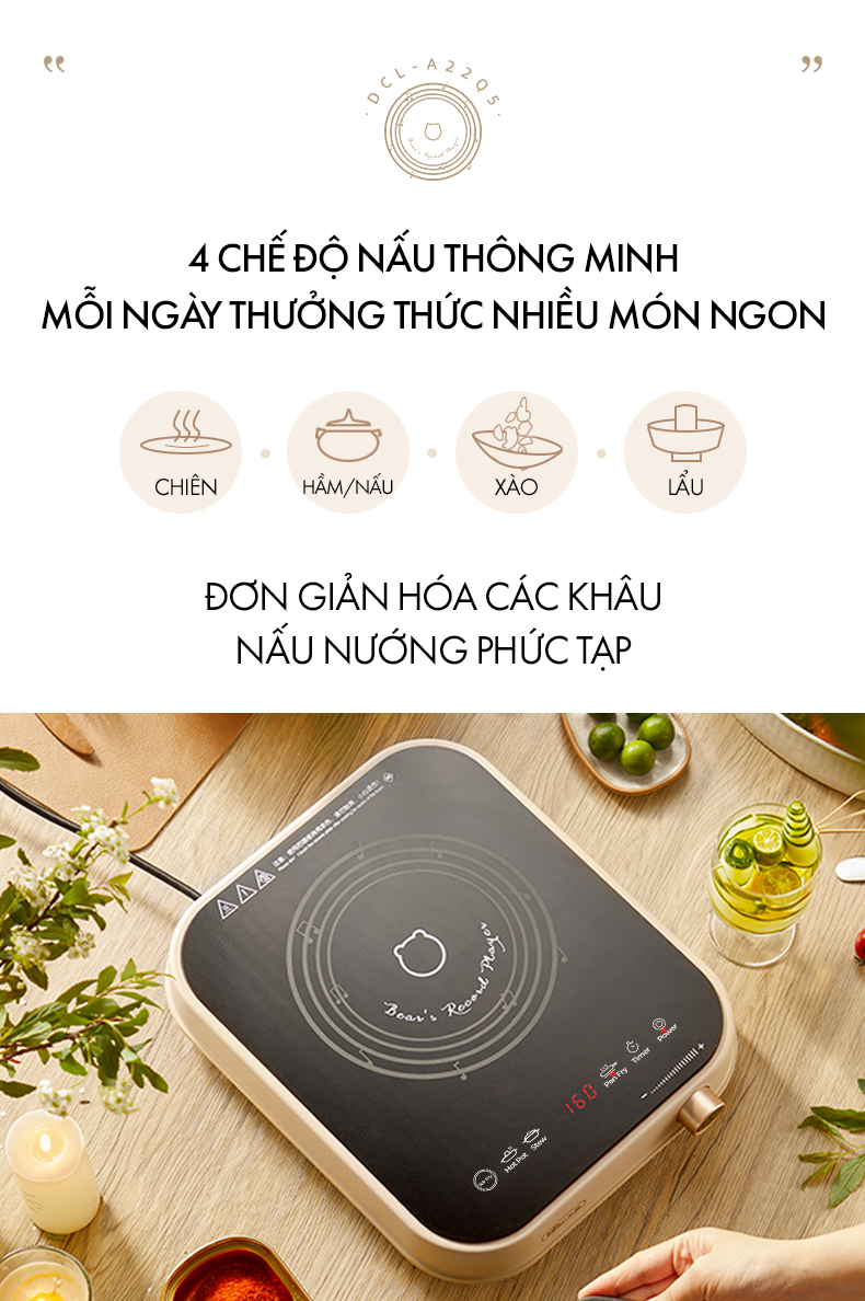 Bếp điện từ Bear (Bếp đơn) DCL-A22Q5 - Hàng chính hãng - Tiếng Anh/Việt - BH 18 Tháng - Full VAT