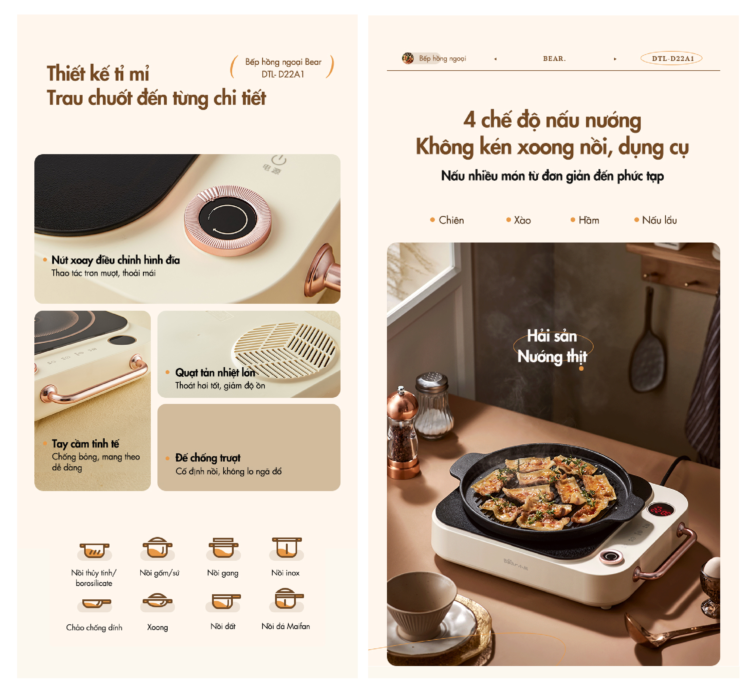 Bếp hồng ngoại cao cấp Bear DTL-D22A1 - Hàng chính hãng - Tiếng Anh/Việt - BH 18 tháng - Full VAT