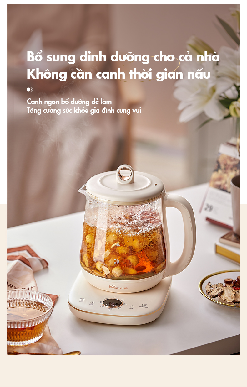 Bình nấu trà đa năng Bear YSH-E15M1 - Hàng chính hãng - Tiếng Anh/Việt - BH 18 tháng - Full VAT