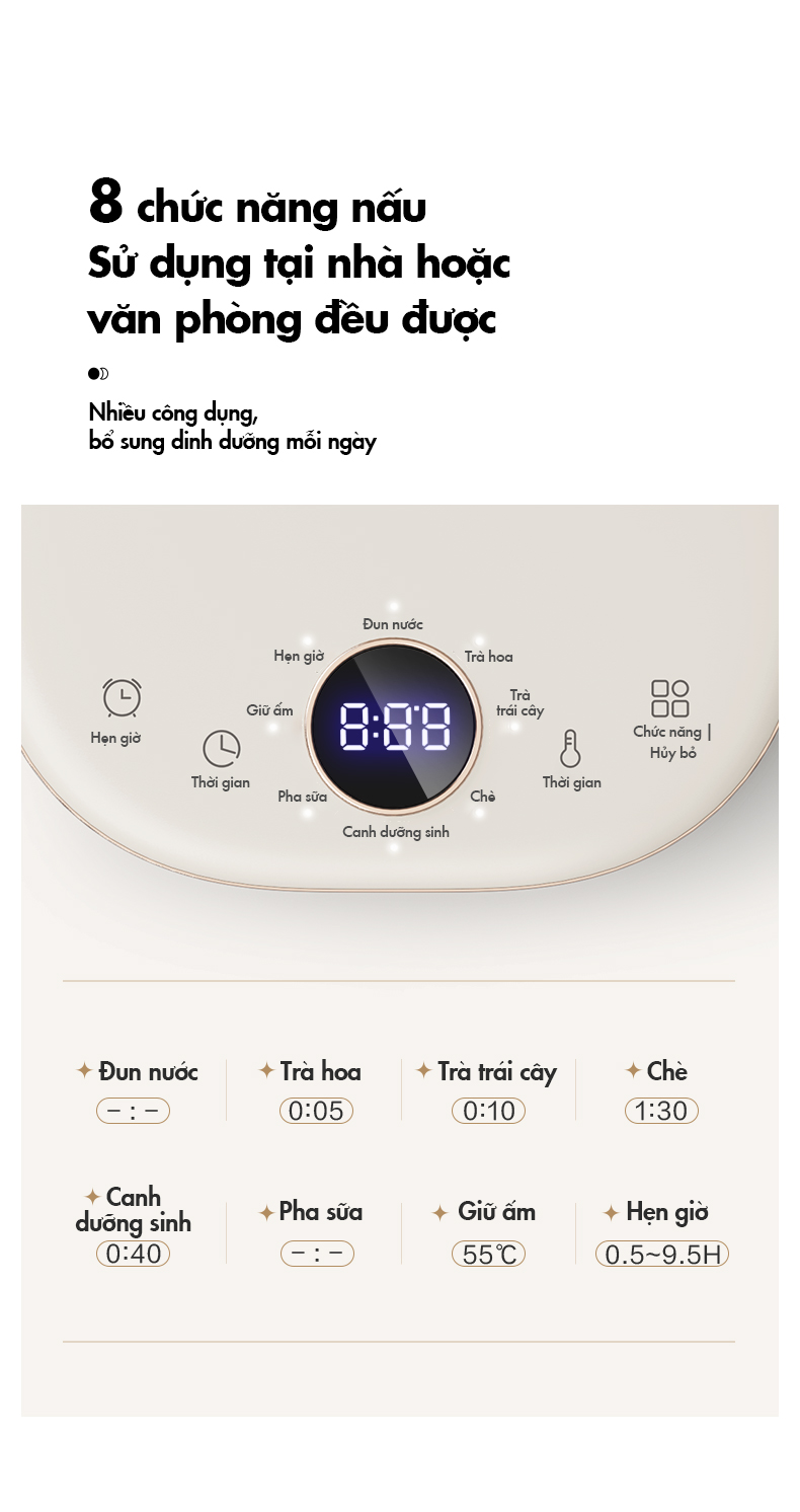 Bình nấu trà đa năng Bear YSH-E15M1 - Hàng chính hãng - Tiếng Anh/Việt - BH 18 tháng - Full VAT