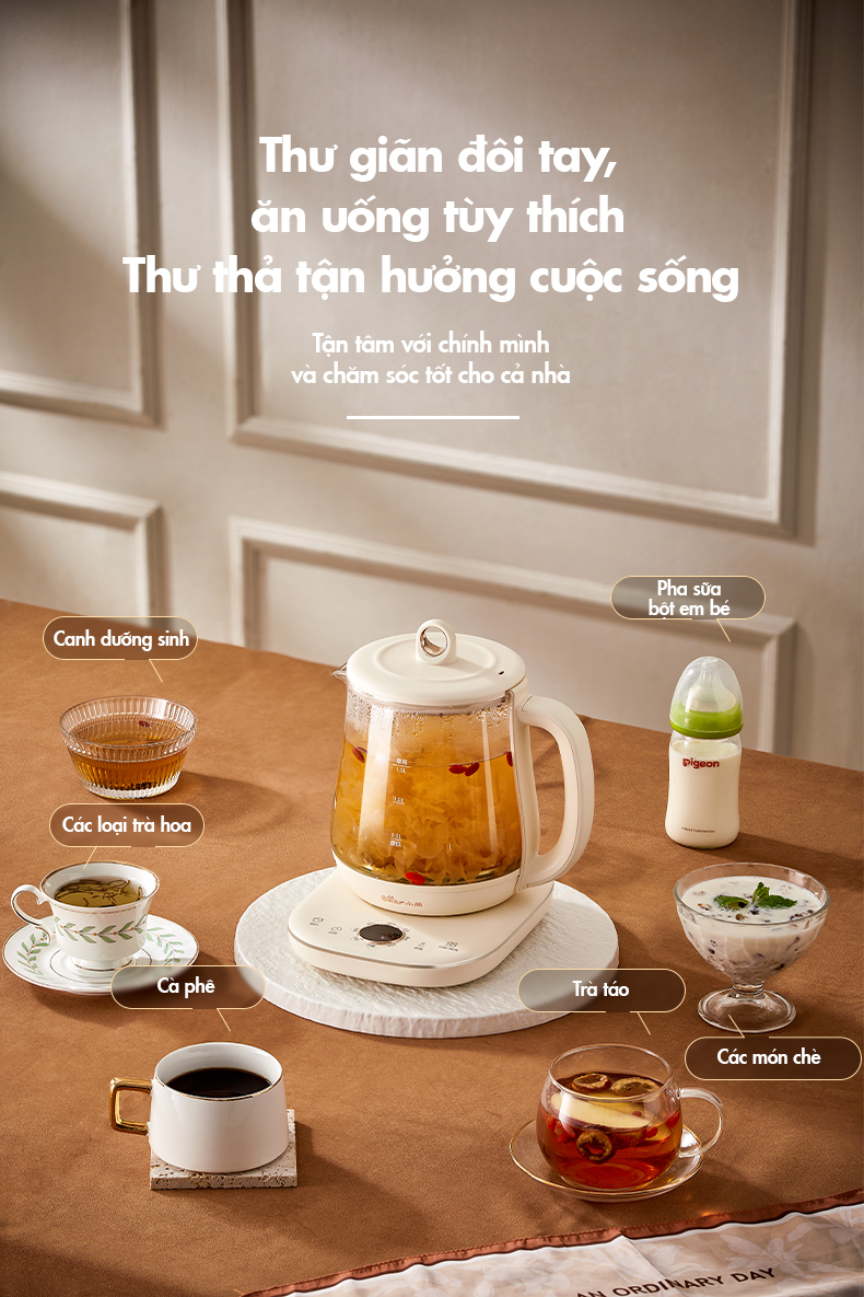 Bình nấu trà đa năng Bear YSH-E15M1 - Hàng chính hãng - Tiếng Anh/Việt - BH 18 tháng - Full VAT