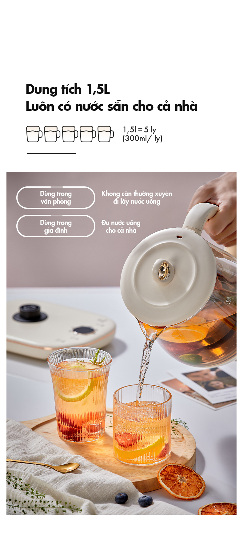 Bình nấu trà đa năng Bear YSH-E15M1 - Hàng chính hãng - Tiếng Anh/Việt - BH 18 tháng - Full VAT