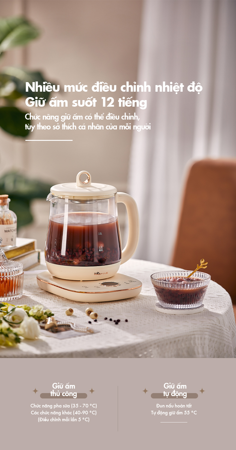 Bình nấu trà đa năng Bear YSH-E15M1 - Hàng chính hãng - Tiếng Anh/Việt - BH 18 tháng - Full VAT