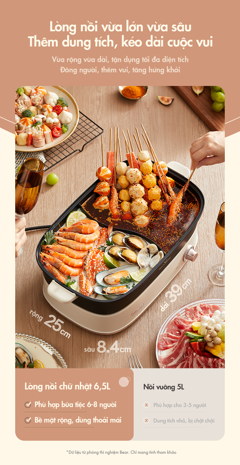 Nồi lẩu hai ngăn Bear DHG-D65A1 - Hàng chính hãng - Tiếng Anh/Việt - BH 18 tháng - Full VAT