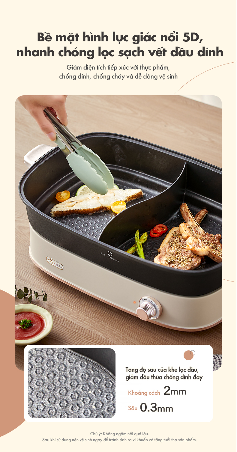 Nồi lẩu hai ngăn Bear DHG-D65A1 - Hàng chính hãng - Tiếng Anh/Việt - BH 18 tháng - Full VAT