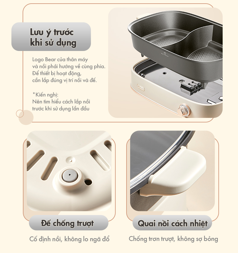 Nồi lẩu hai ngăn Bear DHG-D65A1 - Hàng chính hãng - Tiếng Anh/Việt - BH 18 tháng - Full VAT