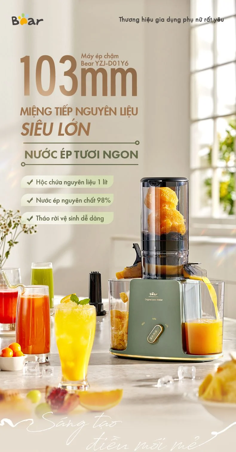 Máy ép chậm đa năng Bear YZJ-D01Y6 - Hàng chính hãng - Tiếng Anh/Việt - BH 18 tháng - Full VAT