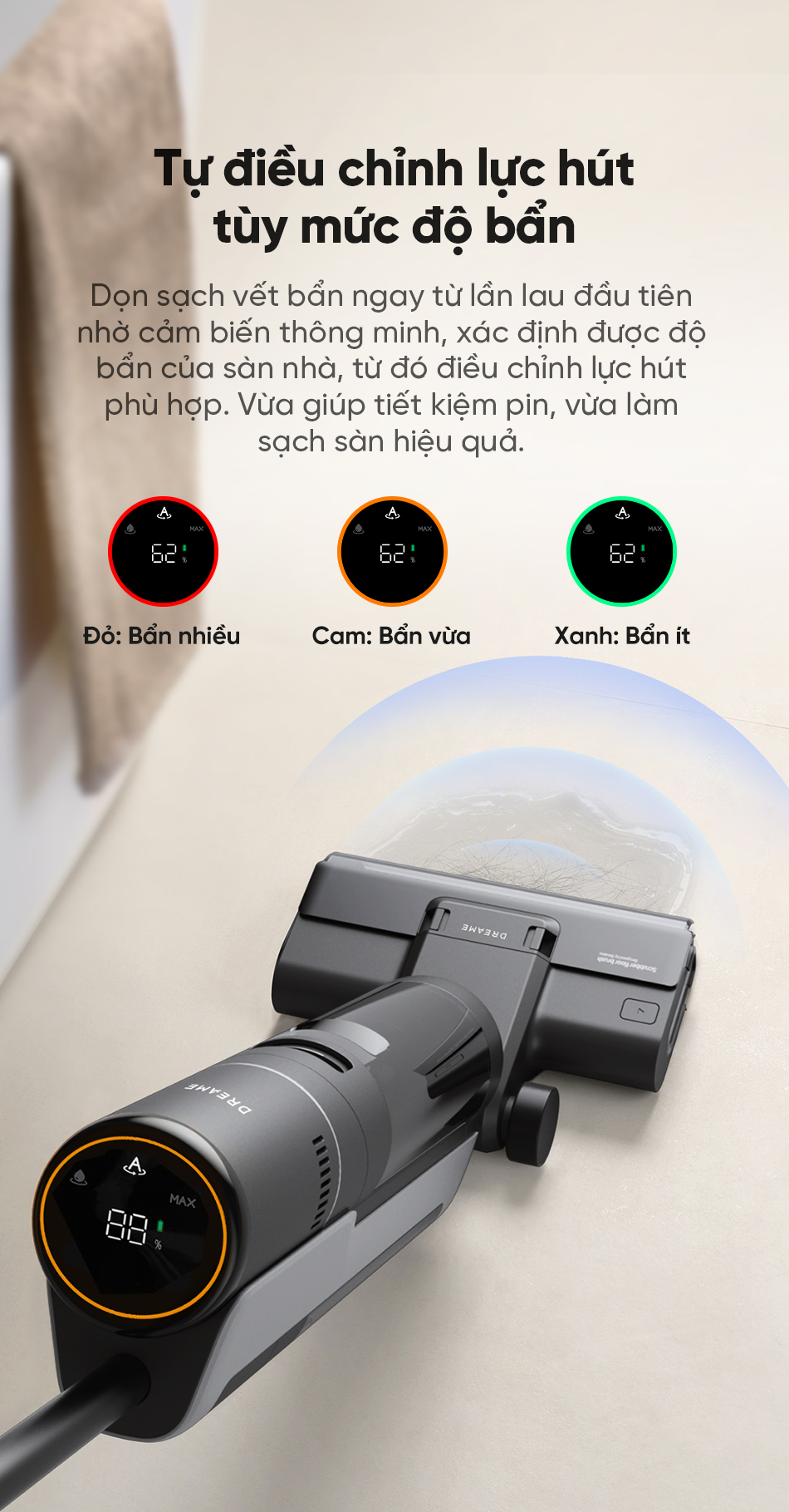 Máy hút bụi lau nhà không dây - Khô và ướt Dreame H12S AE