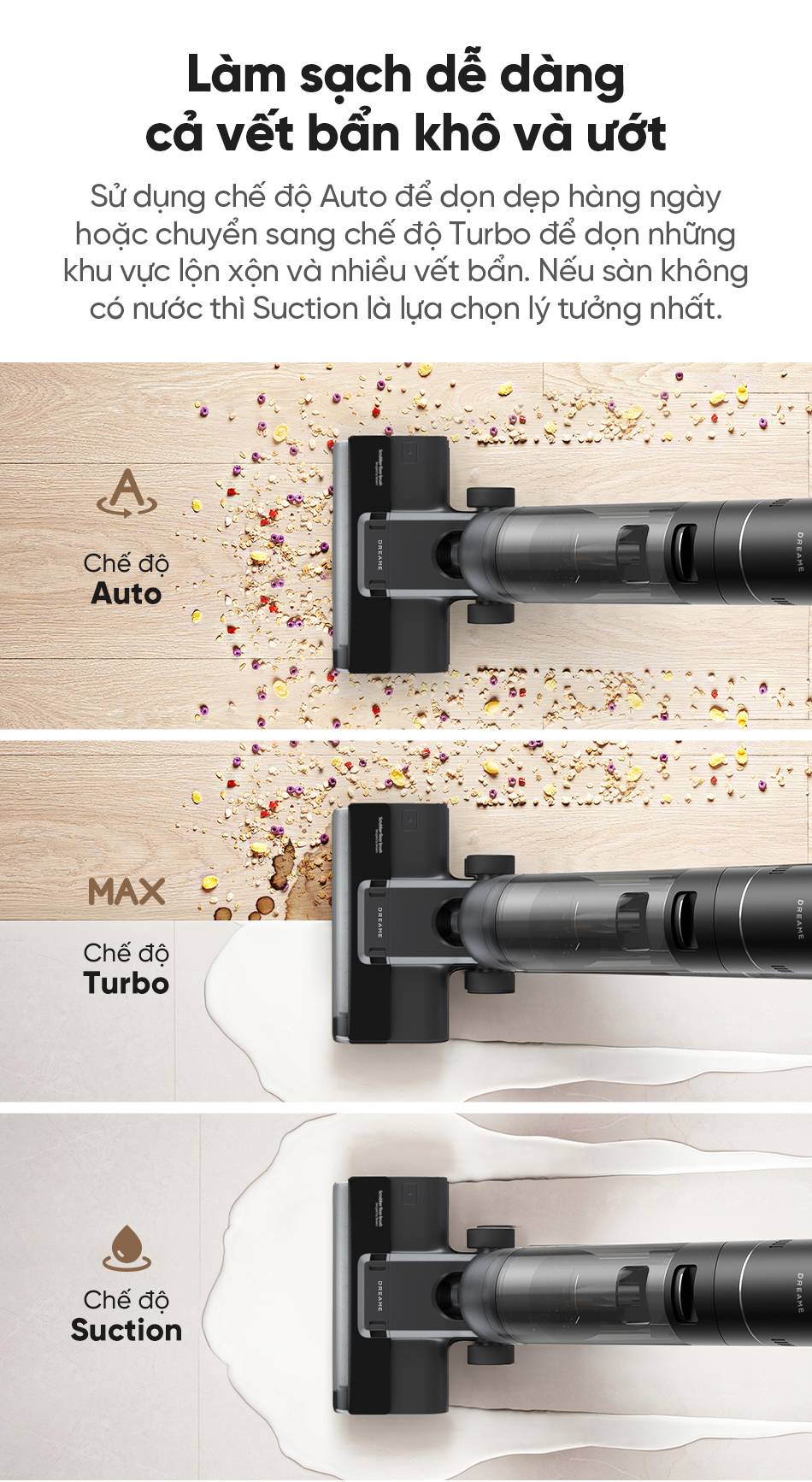 Máy hút bụi lau nhà không dây - Khô và ướt Dreame H12S AE
