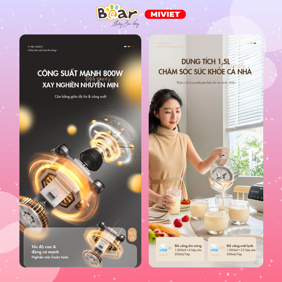 Máy làm sữa hạt đa năng Bear PBJ-D08T1 - Hàng chính hãng - Tiếng Anh/Việt - BH 18 tháng - Full Vat Máy làm sữa hạt đa năng Bear PBJ-D08T1 - Hàng chính hãng - Tiếng Anh/Việt - BH 18 tháng - Full Vat - Ảnh 6