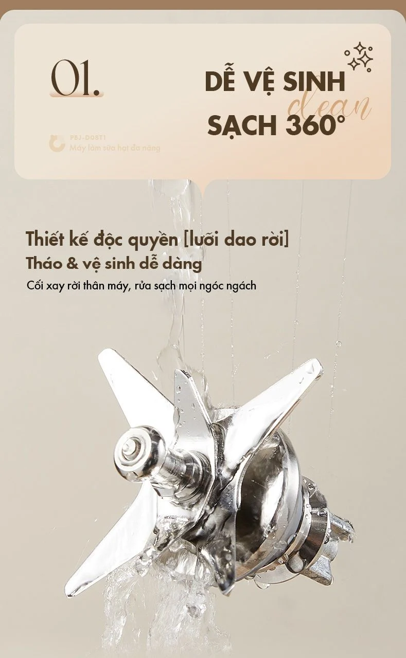 Máy làm sữa hạt đa năng Bear PBJ-D08T1 - Hàng chính hãng - Tiếng Anh/Việt - BH 18 tháng - Full Vat