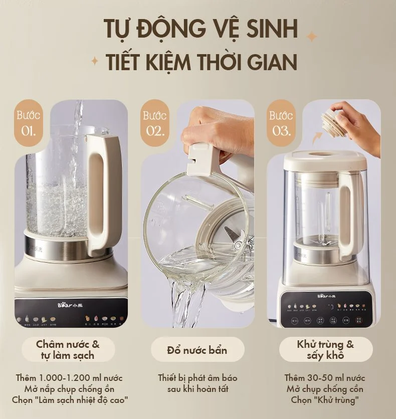 Máy làm sữa hạt đa năng Bear PBJ-D08T1 - Hàng chính hãng - Tiếng Anh/Việt - BH 18 tháng - Full Vat