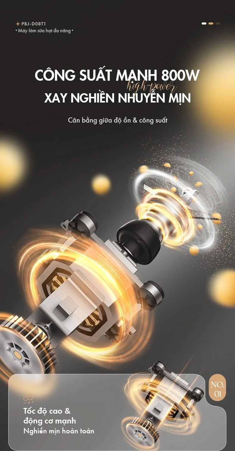 Máy làm sữa hạt đa năng Bear PBJ-D08T1 - Hàng chính hãng - Tiếng Anh/Việt - BH 18 tháng - Full Vat