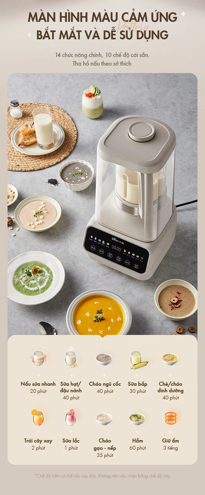 Máy làm sữa hạt đa năng Bear PBJ-D08T1 - Hàng chính hãng - Tiếng Anh/Việt - BH 18 tháng - Full Vat