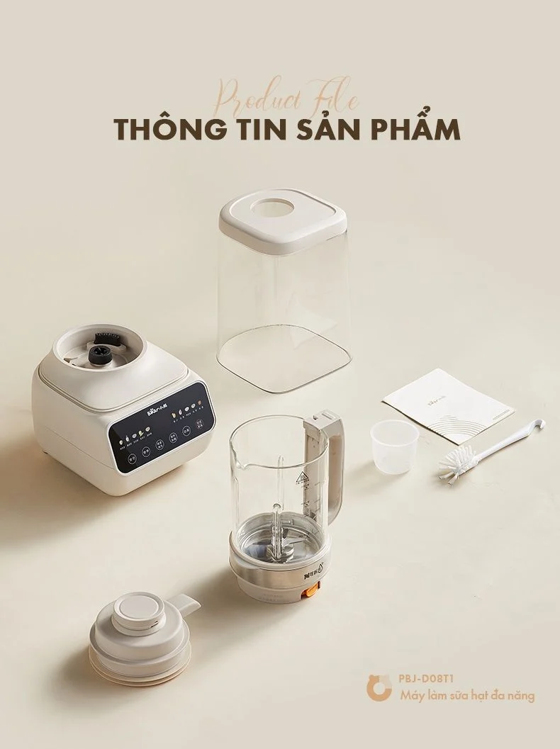 Máy làm sữa hạt đa năng Bear PBJ-D08T1 - Hàng chính hãng - Tiếng Anh/Việt - BH 18 tháng - Full Vat