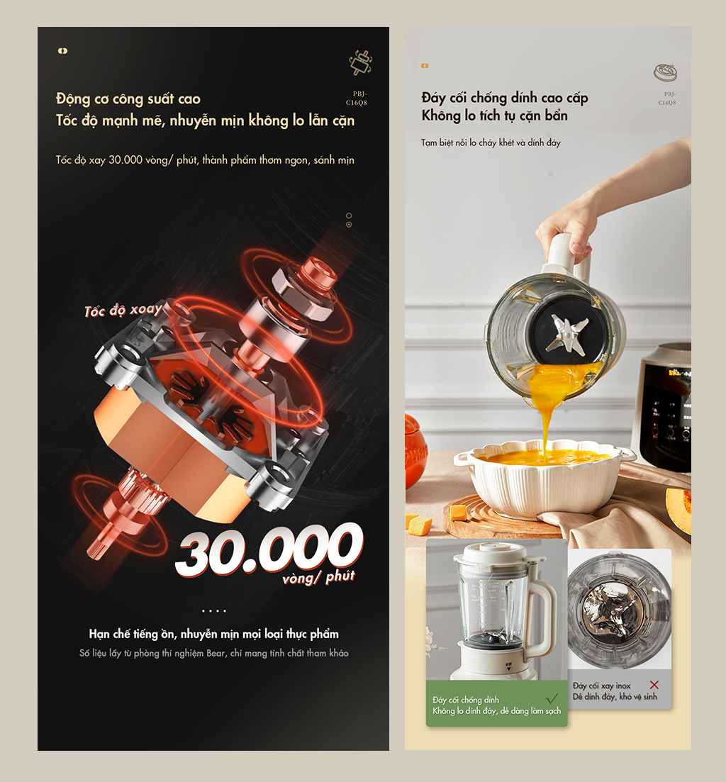 Máy làm sữa hạt đa năng Bear PBJ-C16Q8 (1,5 lít) - Hàng chính hãng - Tiếng Anh/Việt - BH 18 tháng - Full VAT