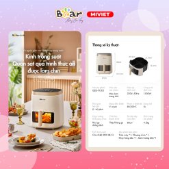 Nồi chiên không dầu Bear QZG-F15E3 - Dung tích 5L - Hàng chính hãng - Tiếng Anh/Việt - BH 18 tháng - Full VAT