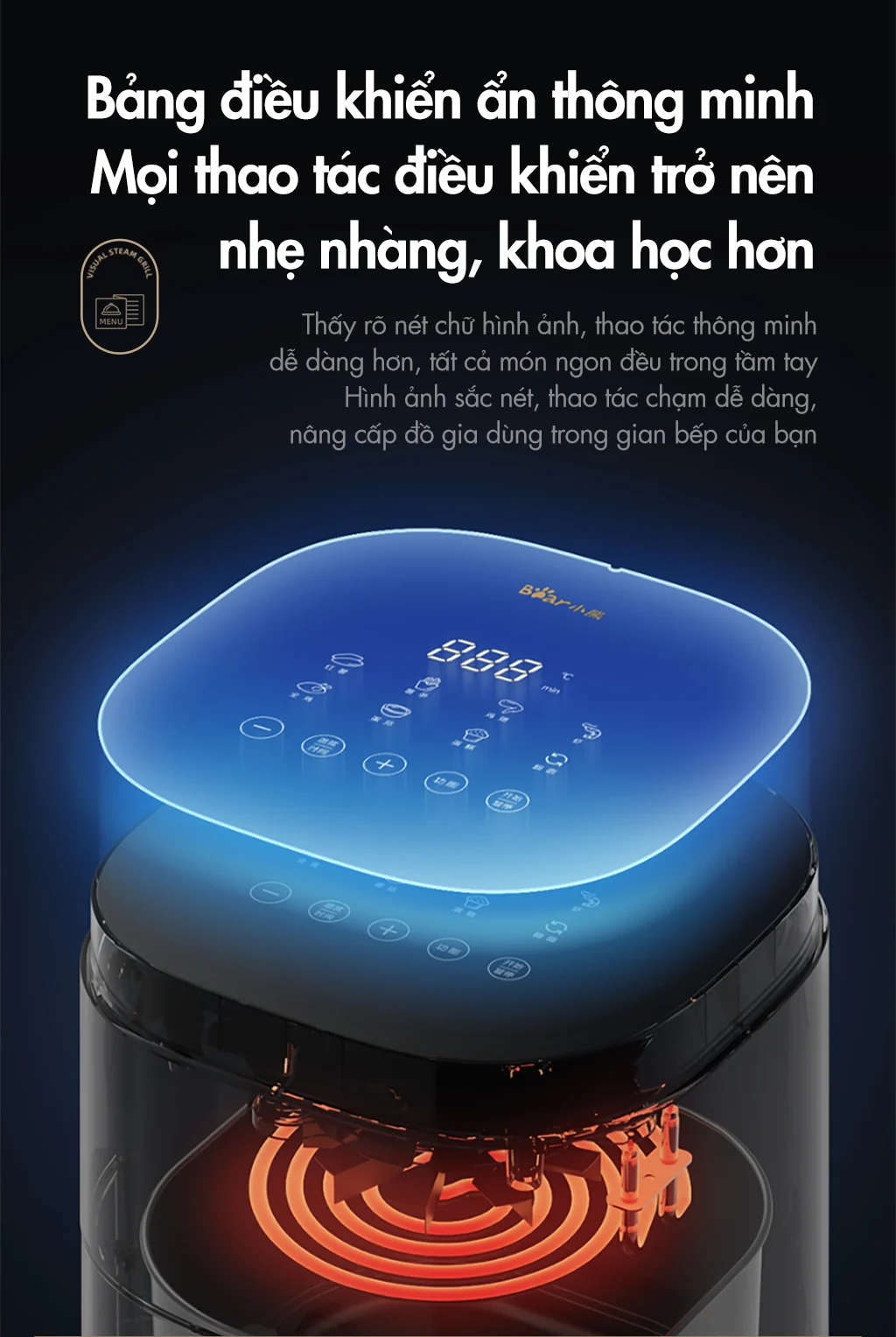 Nồi chiên không dầu Bear QZG-F15E3 - Dung tích 5L - Hàng chính hãng - Tiếng Anh/Việt - BH 18 tháng - Full VAT