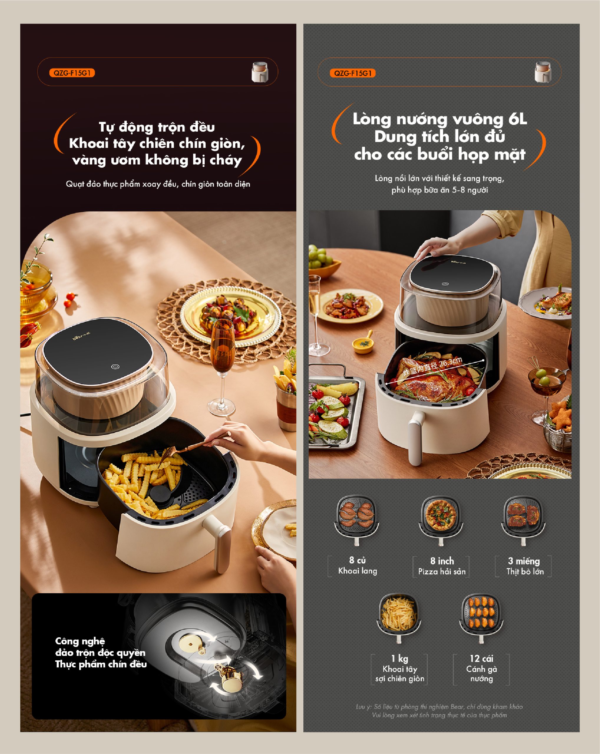 Nồi chiên không dầu Bear QZG-F15G1 - Hàng chính hãng - Tiếng Anh/Việt - BH 18 tháng - Full VAT