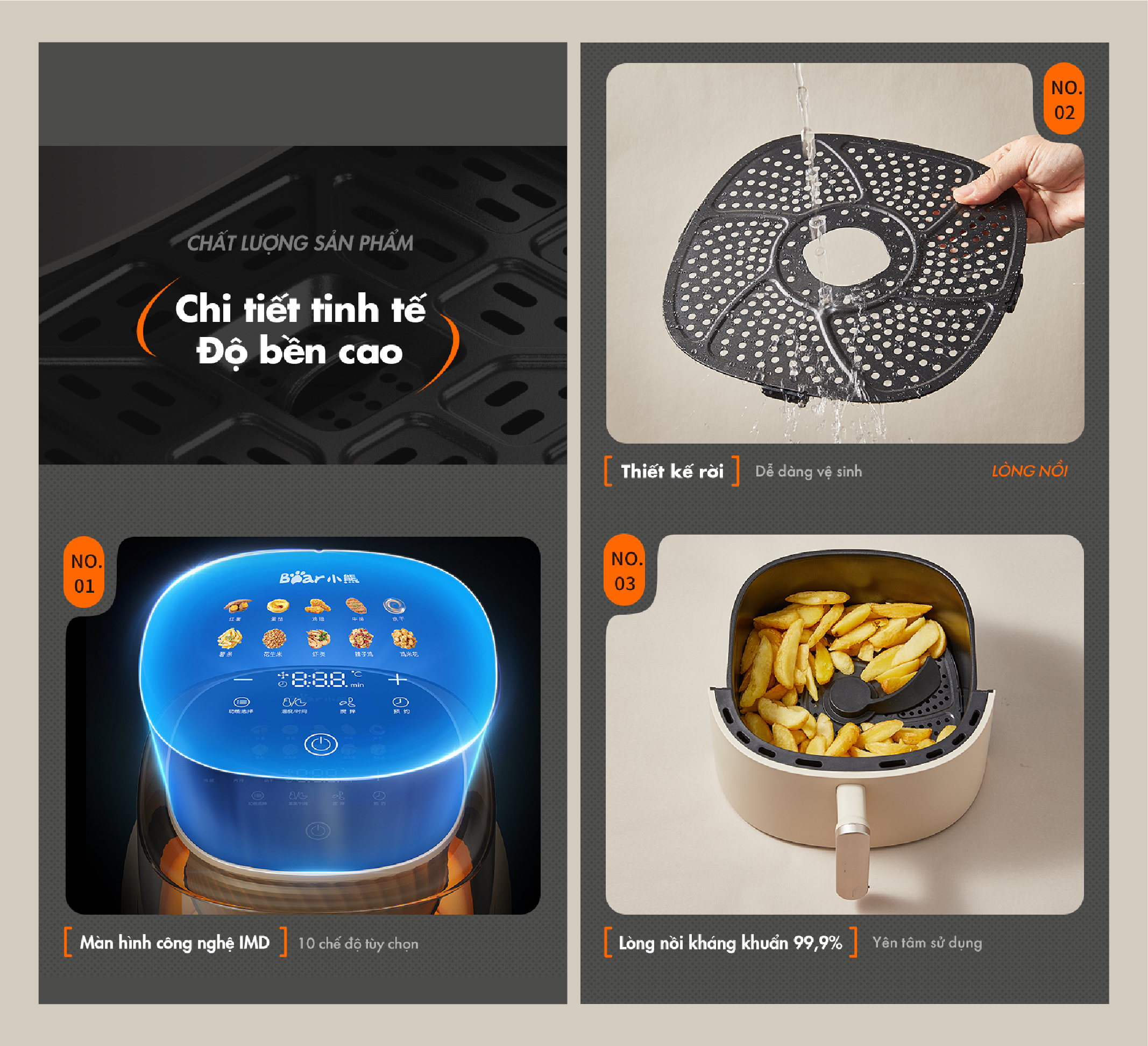 Nồi chiên không dầu Bear QZG-F15G1 - Hàng chính hãng - Tiếng Anh/Việt - BH 18 tháng - Full VAT