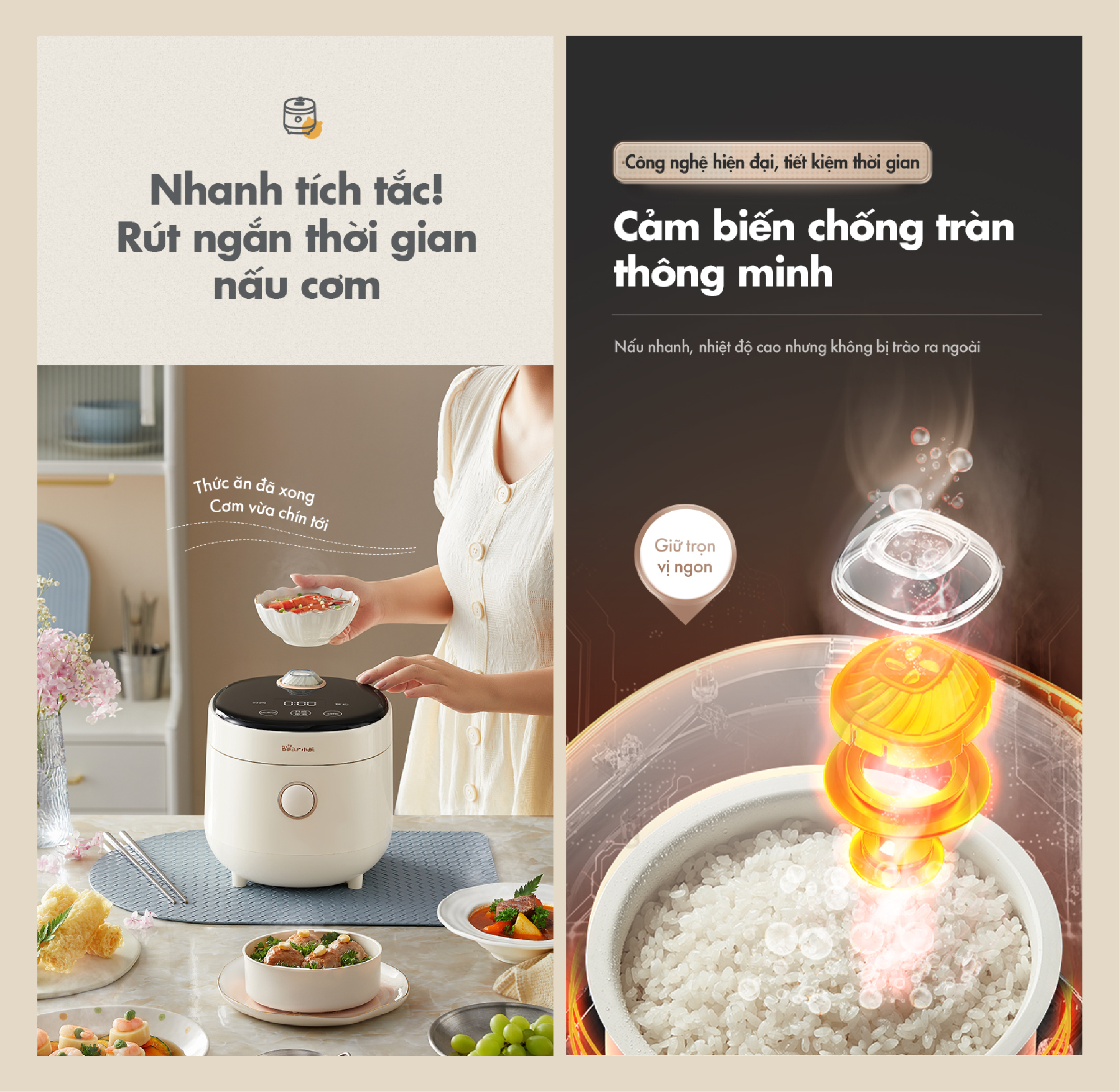 Nồi cơm điện mini Bear DFB-C16K1 (1,6 lít) - Hàng chính hãng - Tiếng Anh/Việt - BH 18 tháng - Full VAT