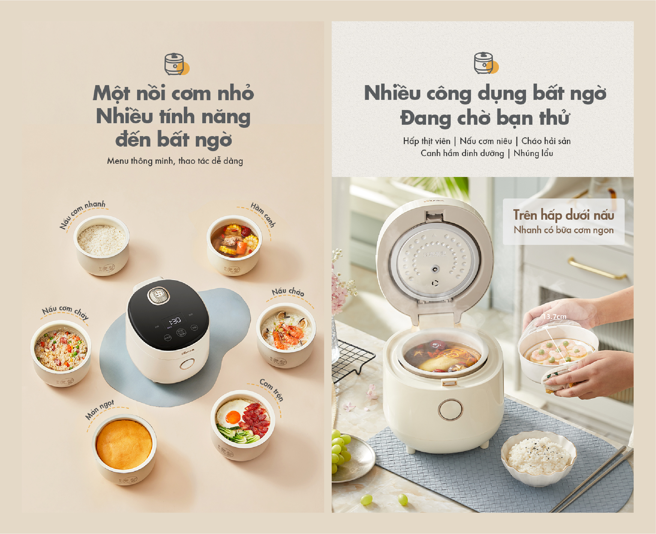 Nồi cơm điện mini Bear DFB-C16K1 (1,6 lít) - Hàng chính hãng - Tiếng Anh/Việt - BH 18 tháng - Full VAT