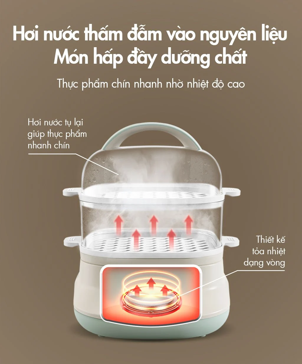 Nồi hấp thức ăn Bear DZG-C60Q8 - Dung tích 6L - Hàng chính hãng - Tiếng Anh/Việt - BH 18 tháng - Full VAT