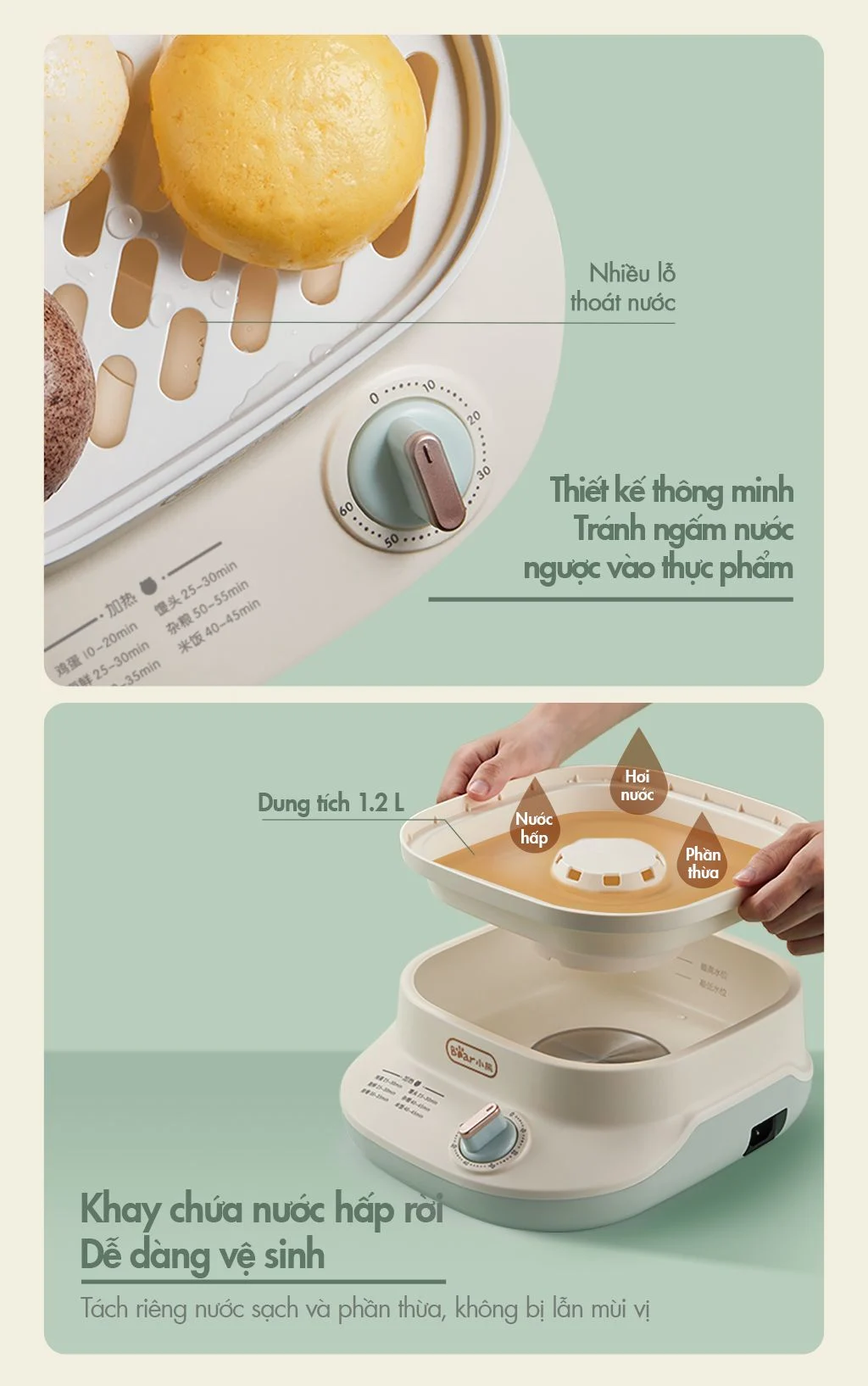 Nồi hấp thức ăn Bear DZG-C60Q8 - Dung tích 6L - Hàng chính hãng - Tiếng Anh/Việt - BH 18 tháng - Full VAT