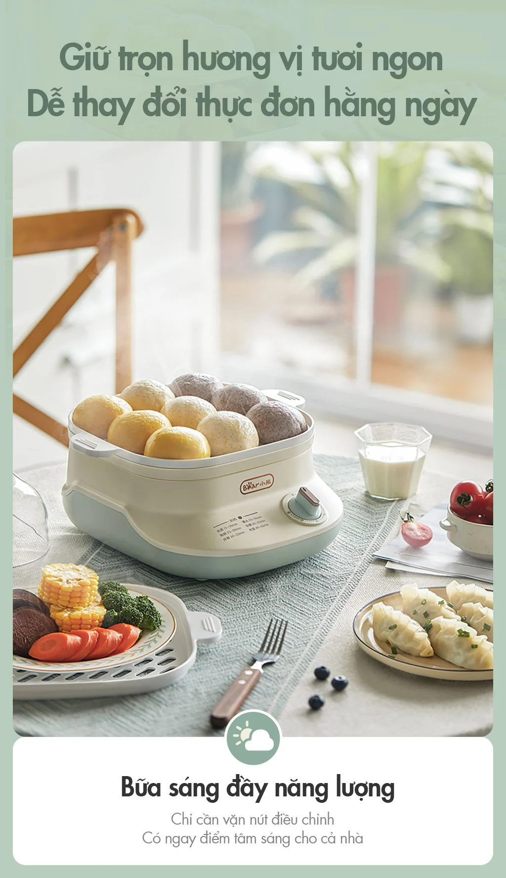 Nồi hấp thức ăn Bear DZG-C60Q8 - Dung tích 6L - Hàng chính hãng - Tiếng Anh/Việt - BH 18 tháng - Full VAT