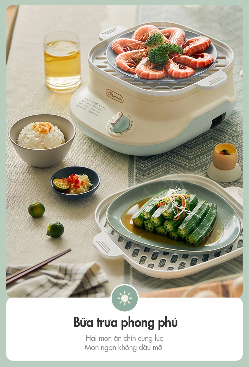 Nồi hấp thức ăn Bear DZG-C60Q8 - Dung tích 6L - Hàng chính hãng - Tiếng Anh/Việt - BH 18 tháng - Full VAT