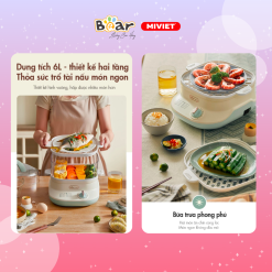 Nồi hấp thức ăn Bear DZG-C60Q8 - Dung tích 6L - Hàng chính hãng - Tiếng Anh/Việt - BH 18 tháng - Full VAT