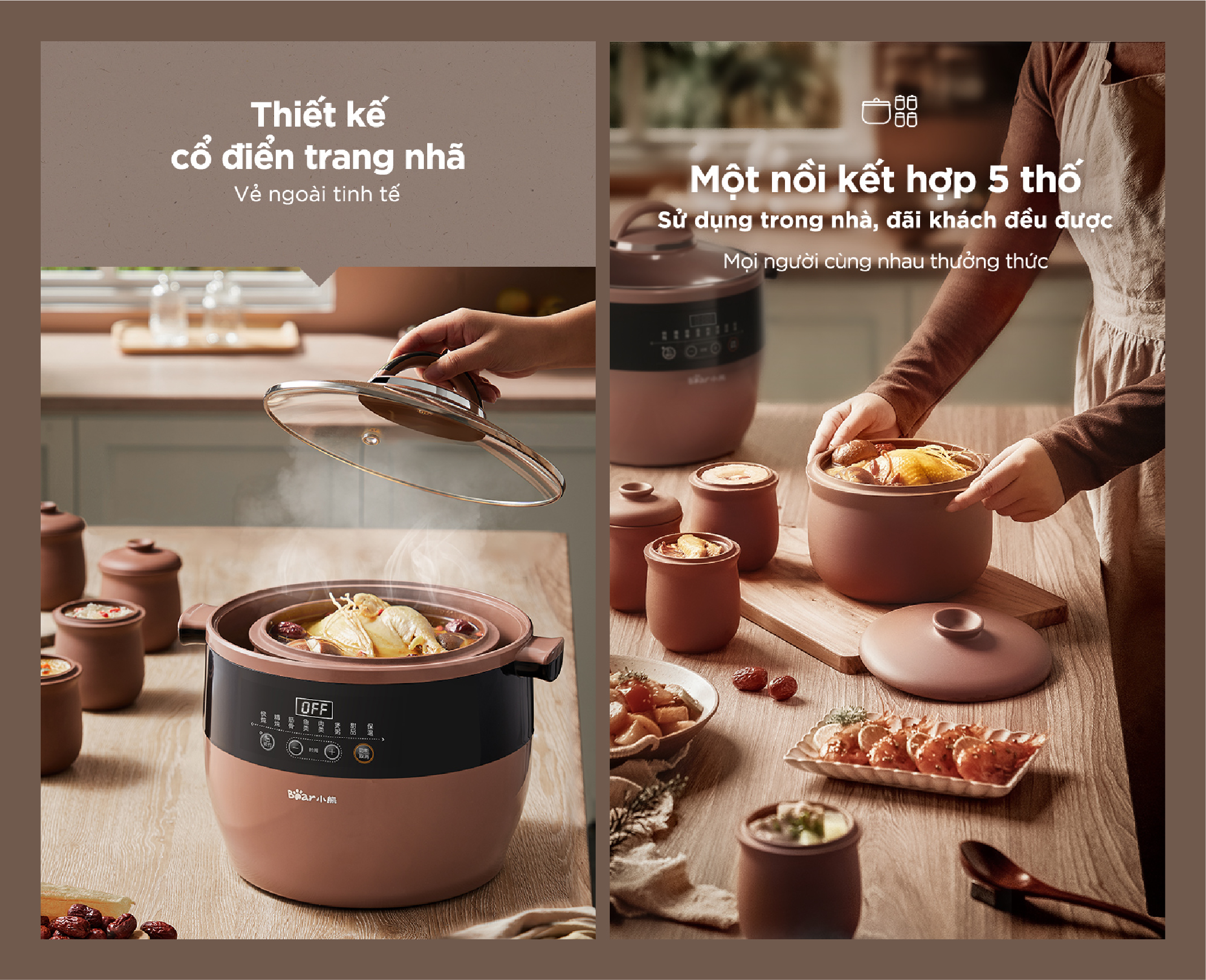 Nồi nấu chậm Bear DDZ-B45Z1 - Dung tích 4.5L - Hàng chính hãng - Tiếng Anh/Việt - BH 18 tháng - Full VAT